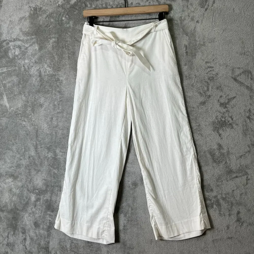 Banana Republic Rowan Wide Leg Pants Linen Cotton Blend‎ 2 Coastal Lightweight